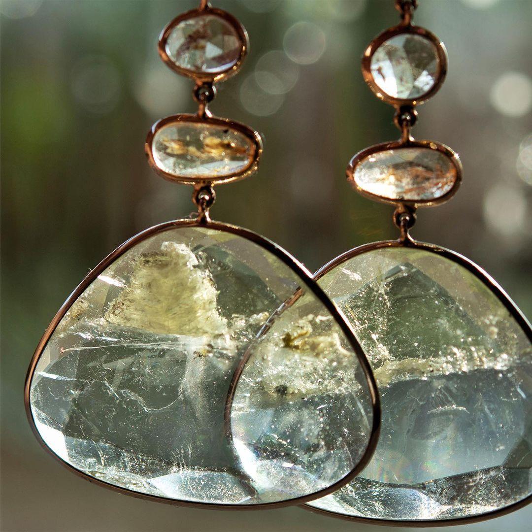 Ligthweight, two-tone Beryl and Topaz Earrings 5
