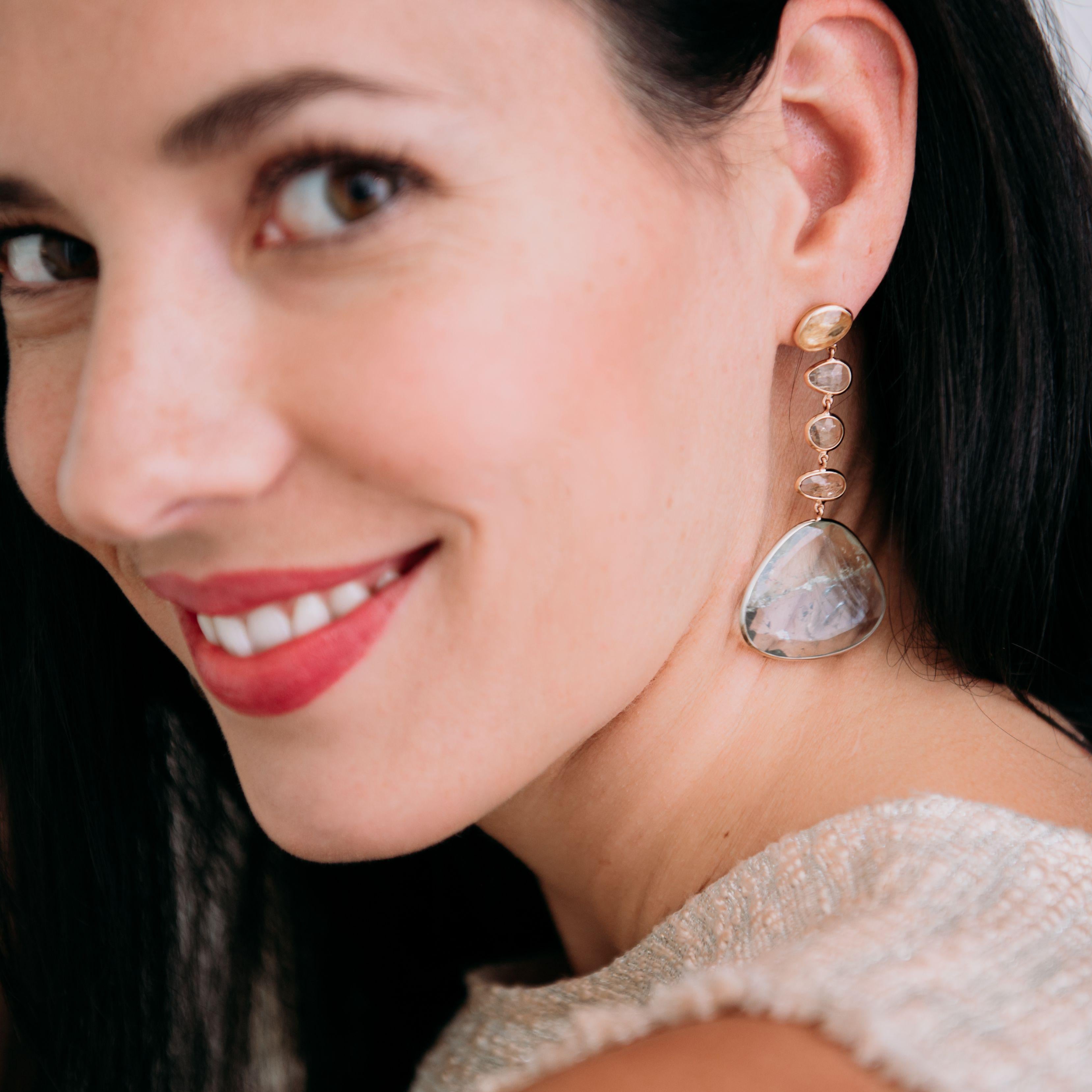 Ligthweight, two-tone Beryl and Topaz Earrings 10