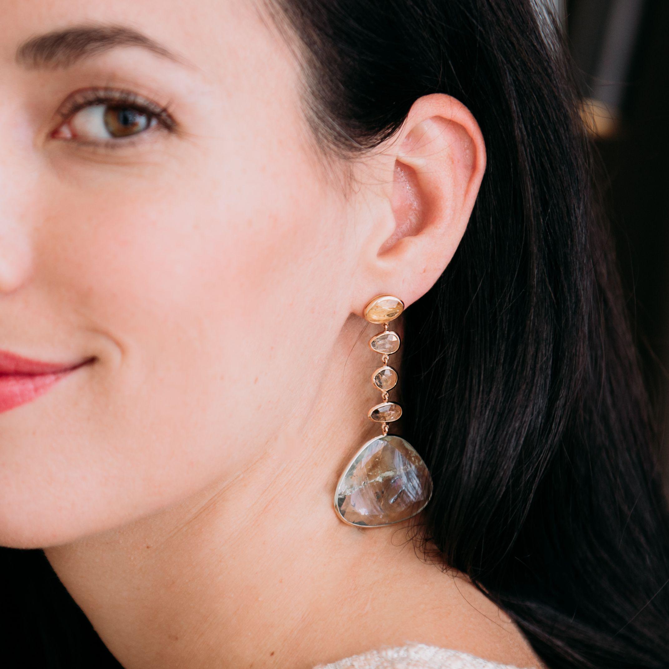 Ligthweight, two-tone Beryl and Topaz Earrings 11