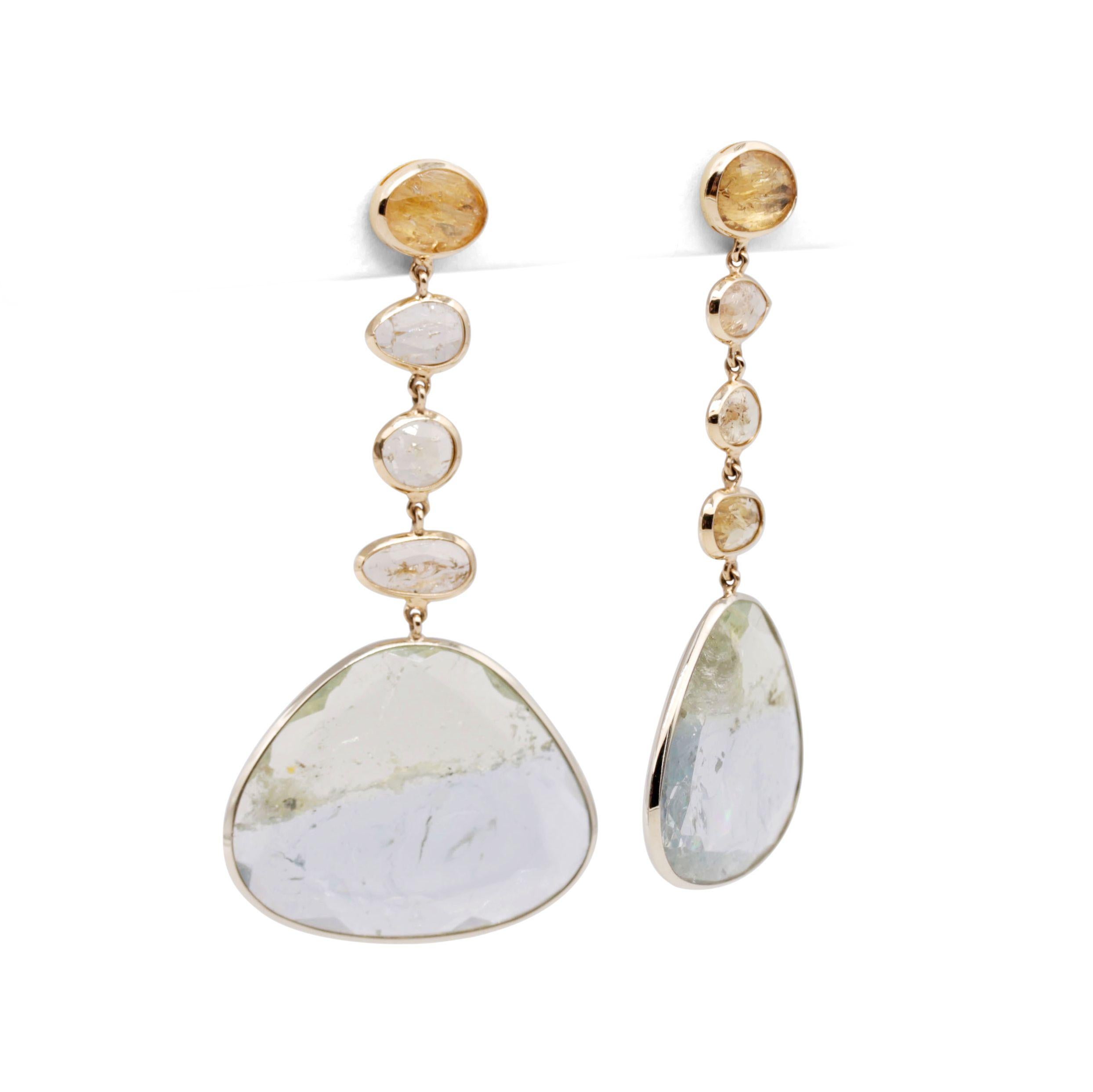 Rose Cut Ligthweight, two-tone Beryl and Topaz Earrings
