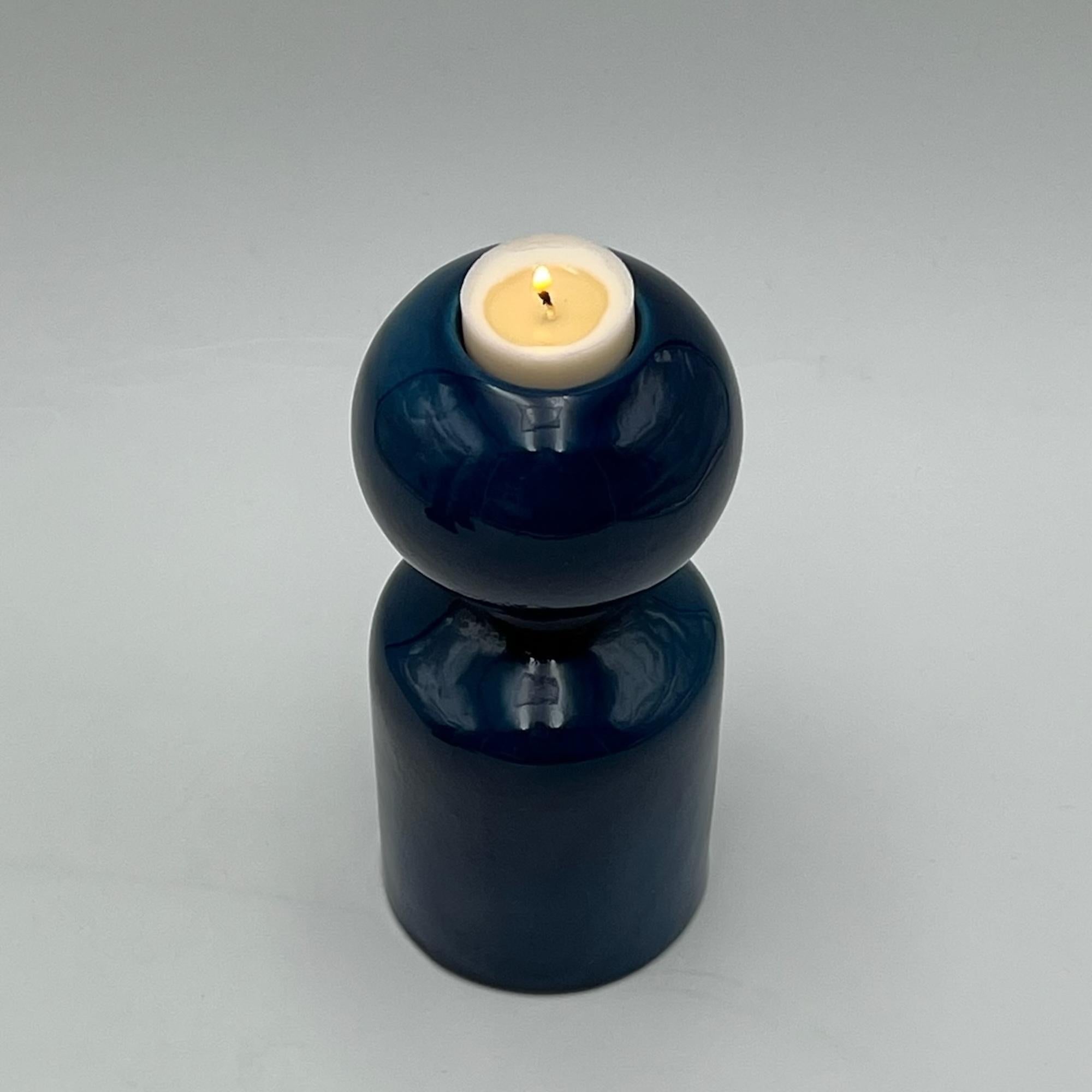 Liisi Beckmann's 1960s Ceramic Blue Candle Holder by Gabbianelli Made in Italy For Sale 4