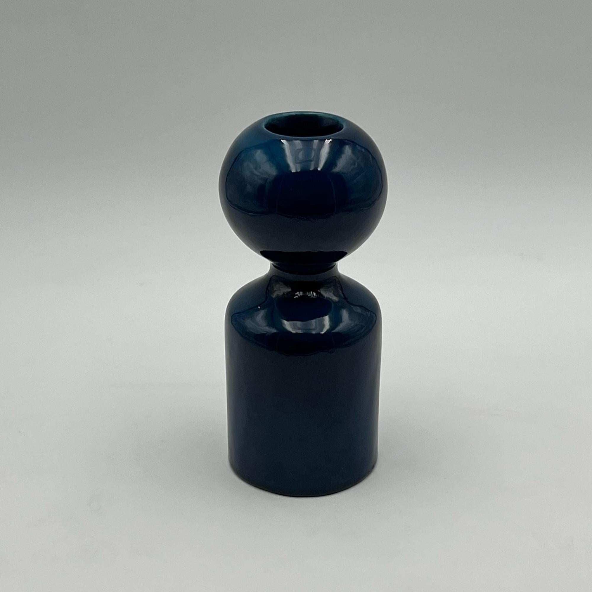 Space Age Liisi Beckmann's 1960s Ceramic Blue Candle Holder by Gabbianelli Made in Italy For Sale