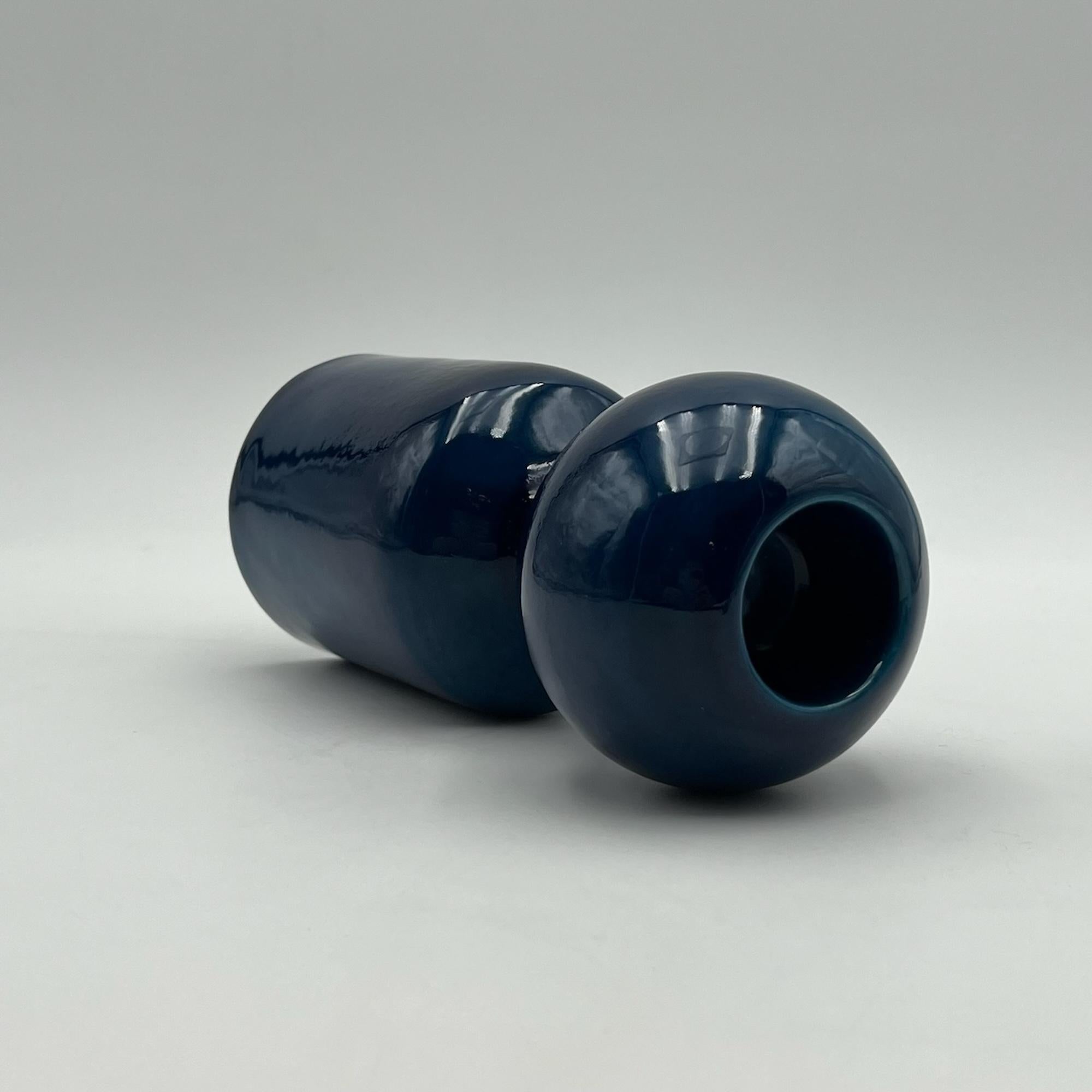 Mid-20th Century Liisi Beckmann's 1960s Ceramic Blue Candle Holder by Gabbianelli Made in Italy For Sale
