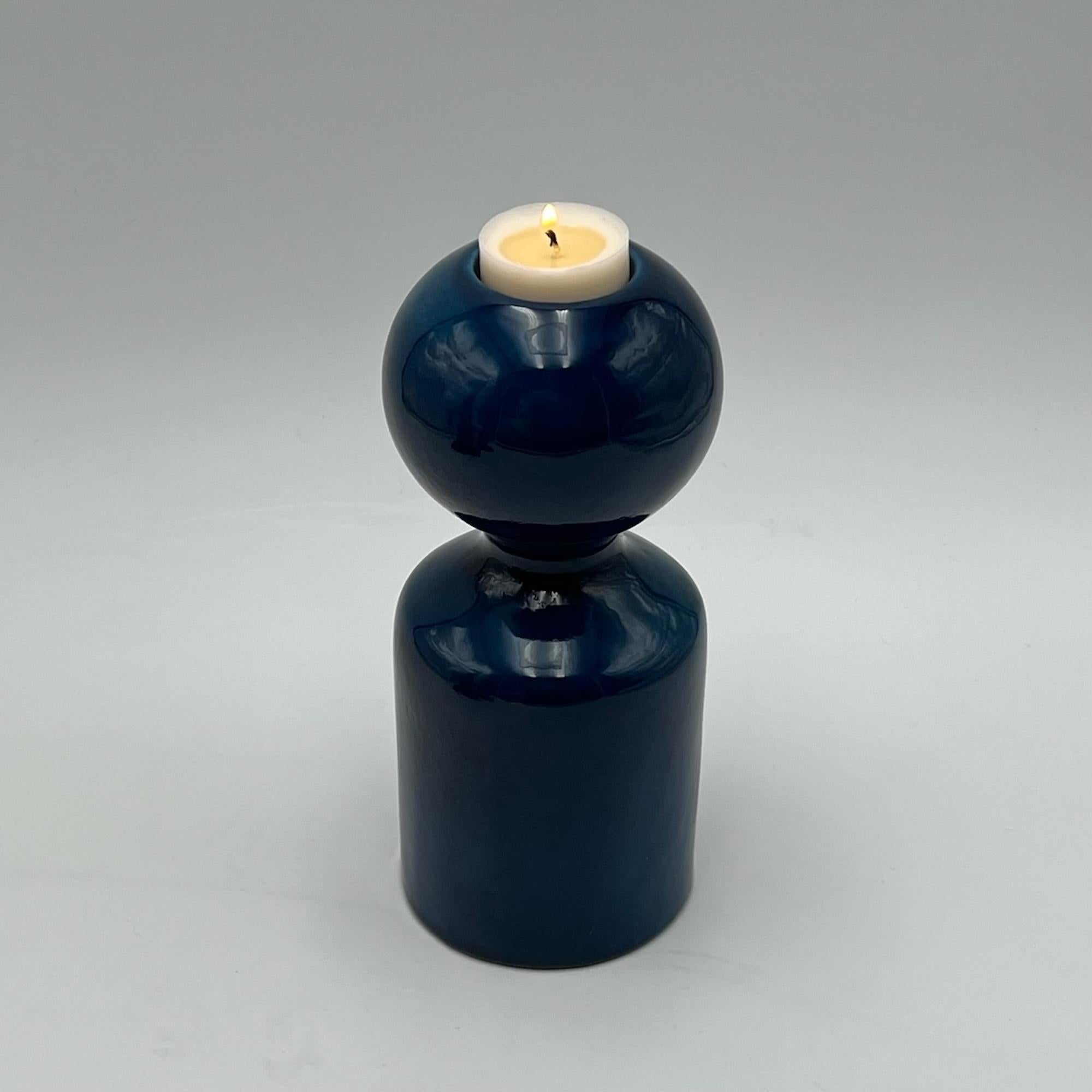 Liisi Beckmann's 1960s Ceramic Blue Candle Holder by Gabbianelli Made in Italy For Sale 2
