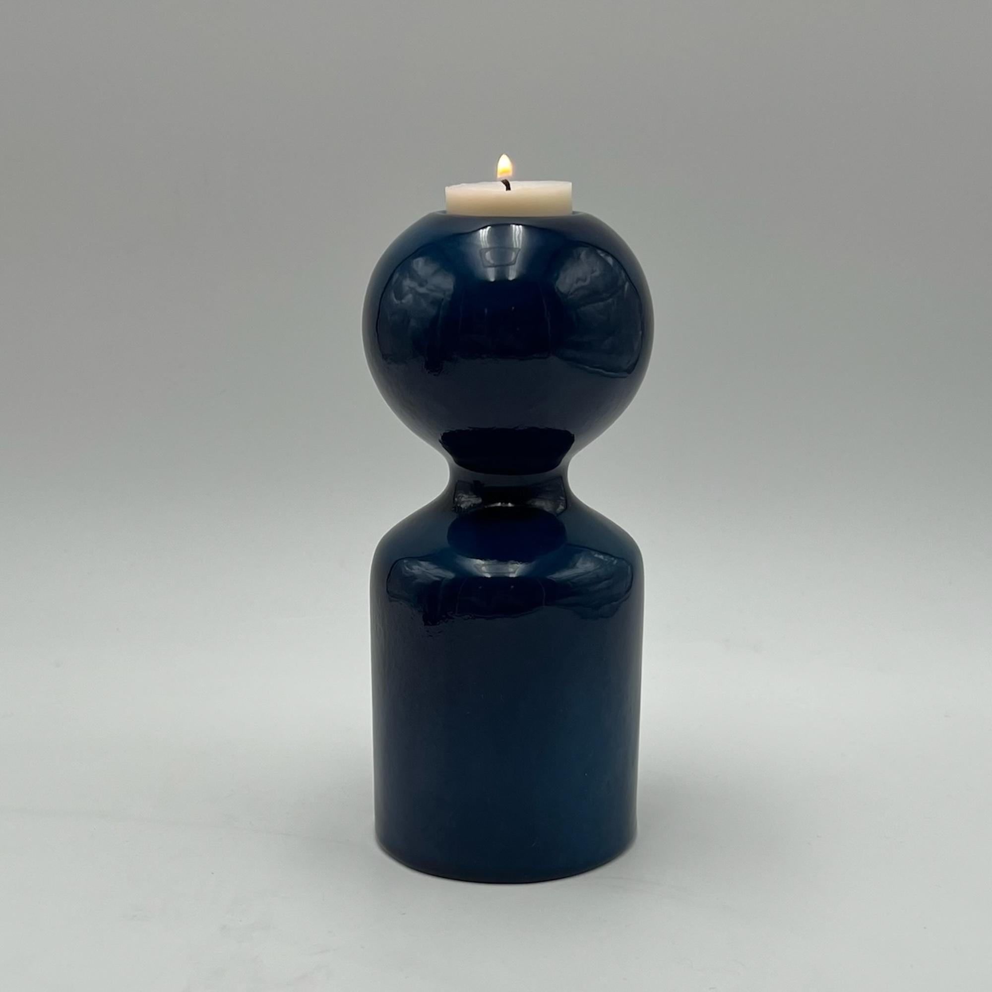 Liisi Beckmann's 1960s Ceramic Blue Candle Holder by Gabbianelli Made in Italy For Sale 3
