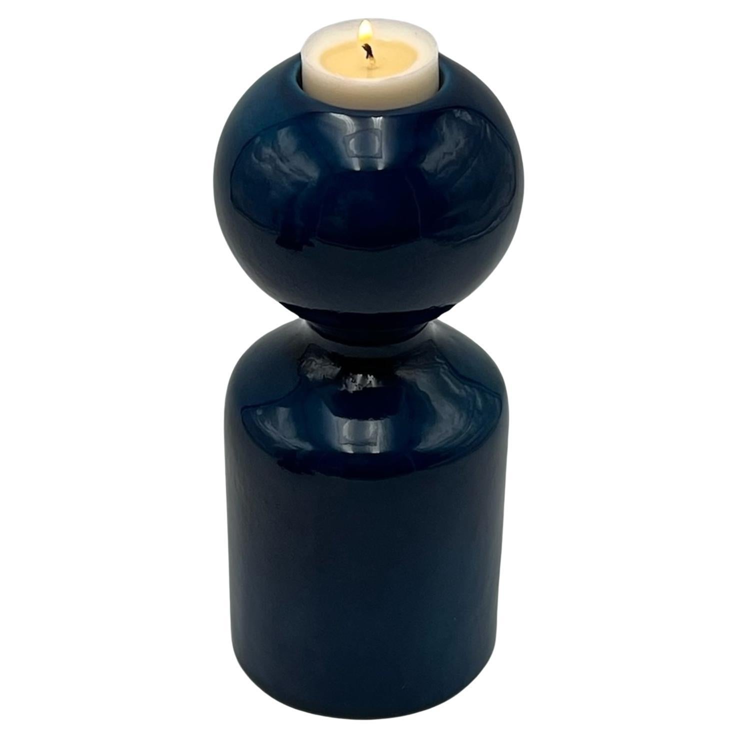 Liisi Beckmann's 1960s Ceramic Blue Candle Holder by Gabbianelli Made in Italy For Sale