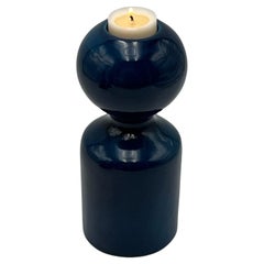 Liisi Beckmann's 1960s Ceramic Blue Candle Holder by Gabbianelli Made in Italy