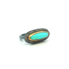 Lika Behar Blackened Silver & 24k Gold Turquoise w/ Diamond Sideways Pompei Ring