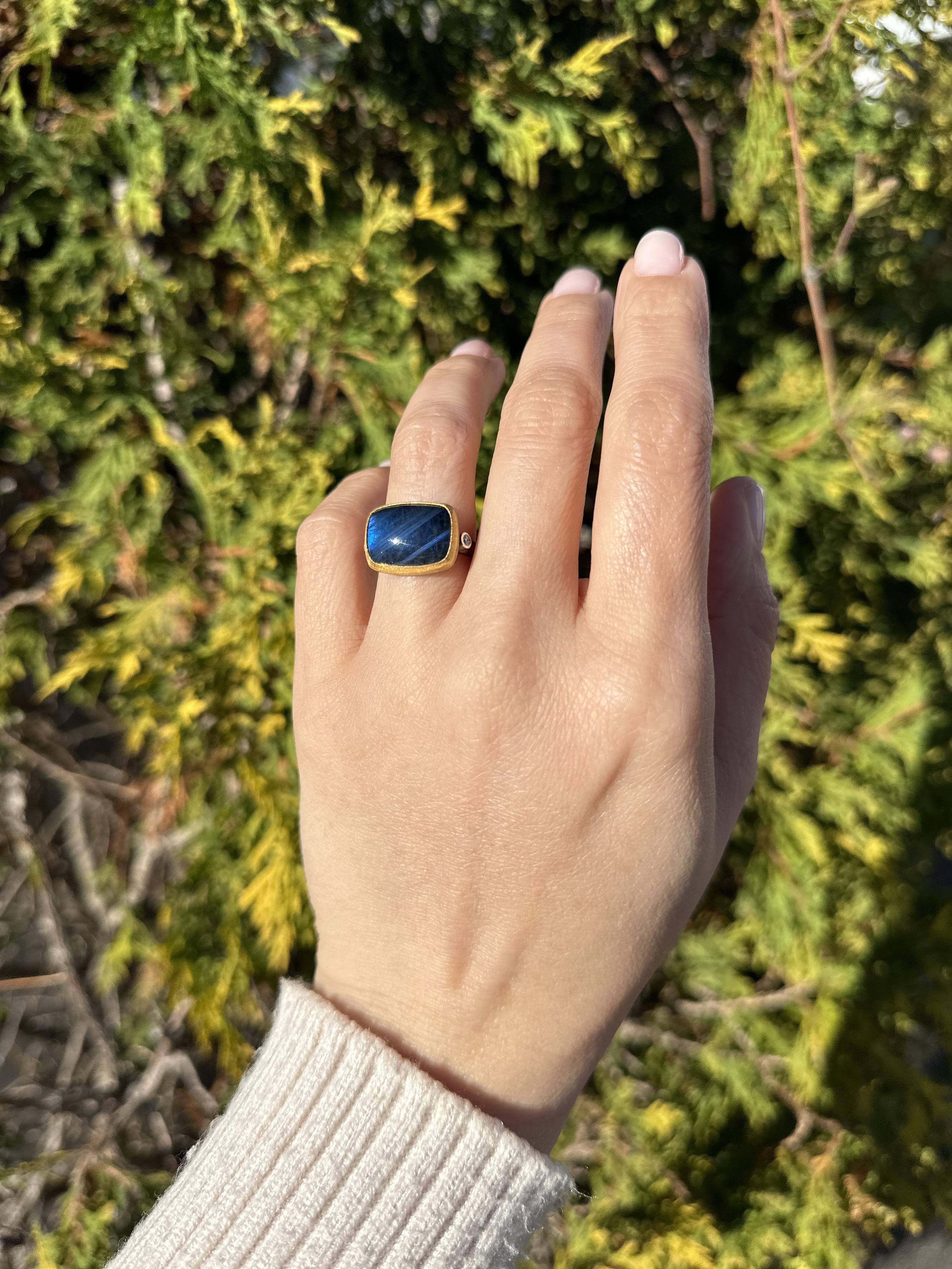 Lika Behar Blackened Silver Yellow Gold Labradorite Diamond Kami Ring In Excellent Condition In Montclair, NJ