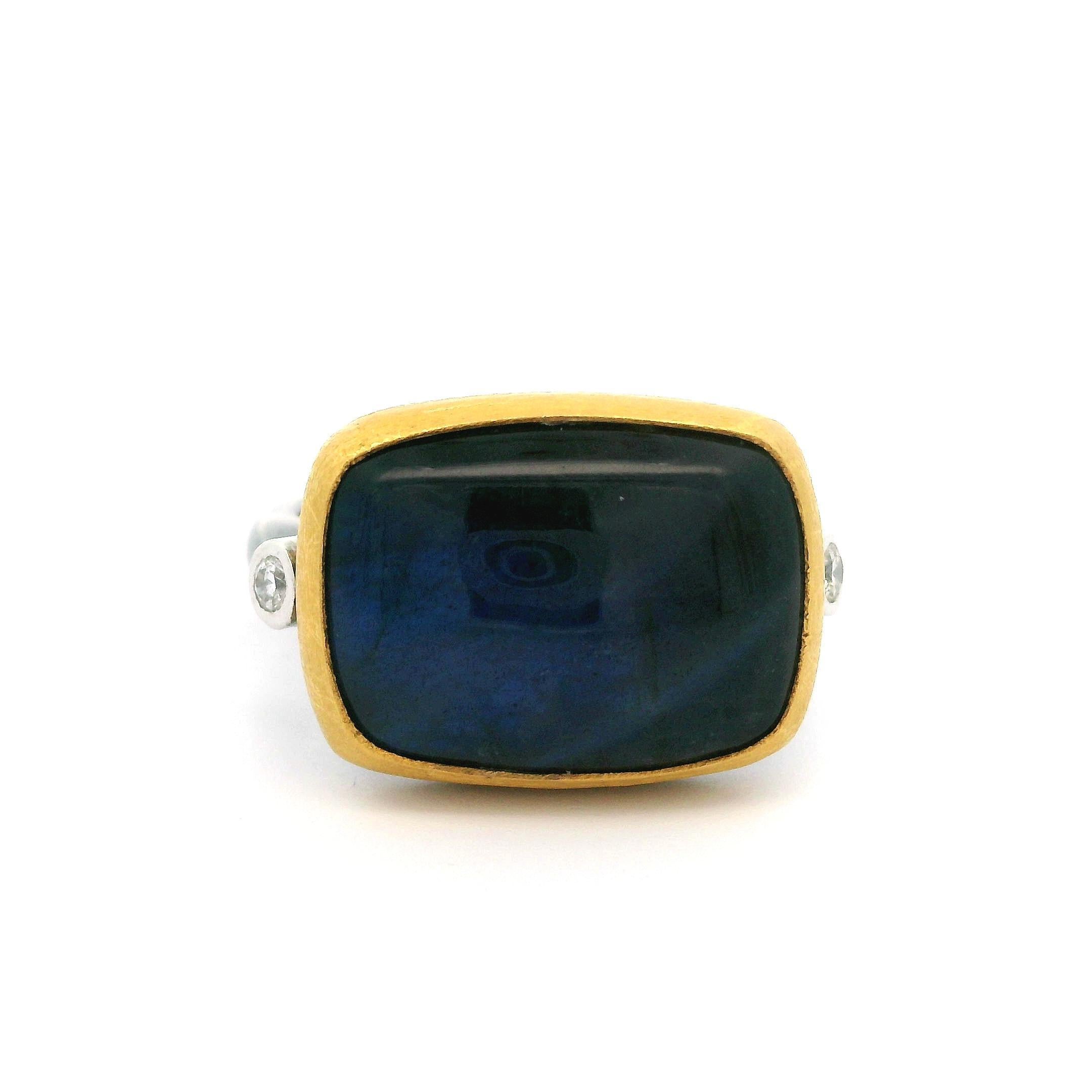 Women's Lika Behar Blackened Silver Yellow Gold Labradorite Diamond Kami Ring