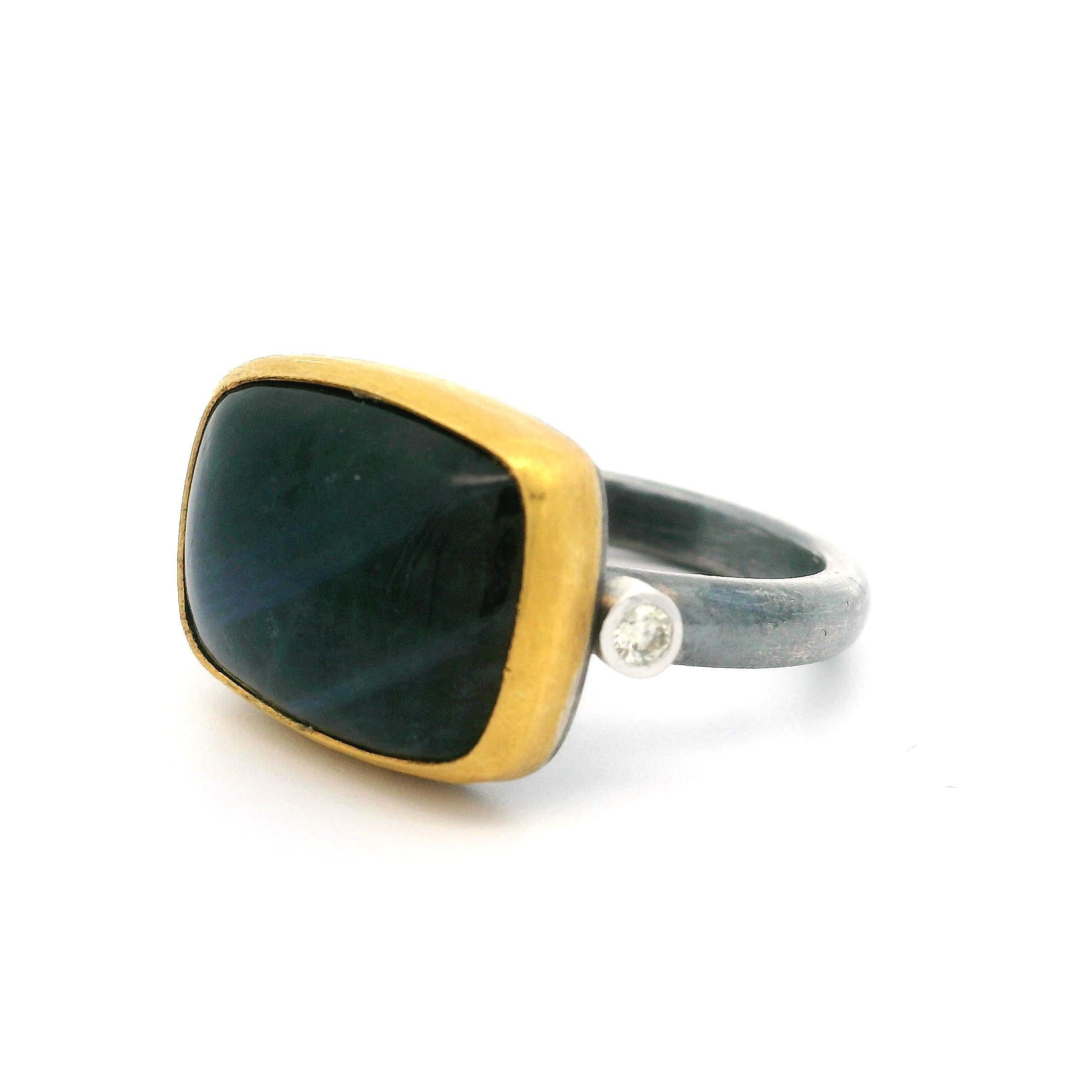 Lika Behar Blackened Silver Yellow Gold Labradorite Diamond Kami Ring 2