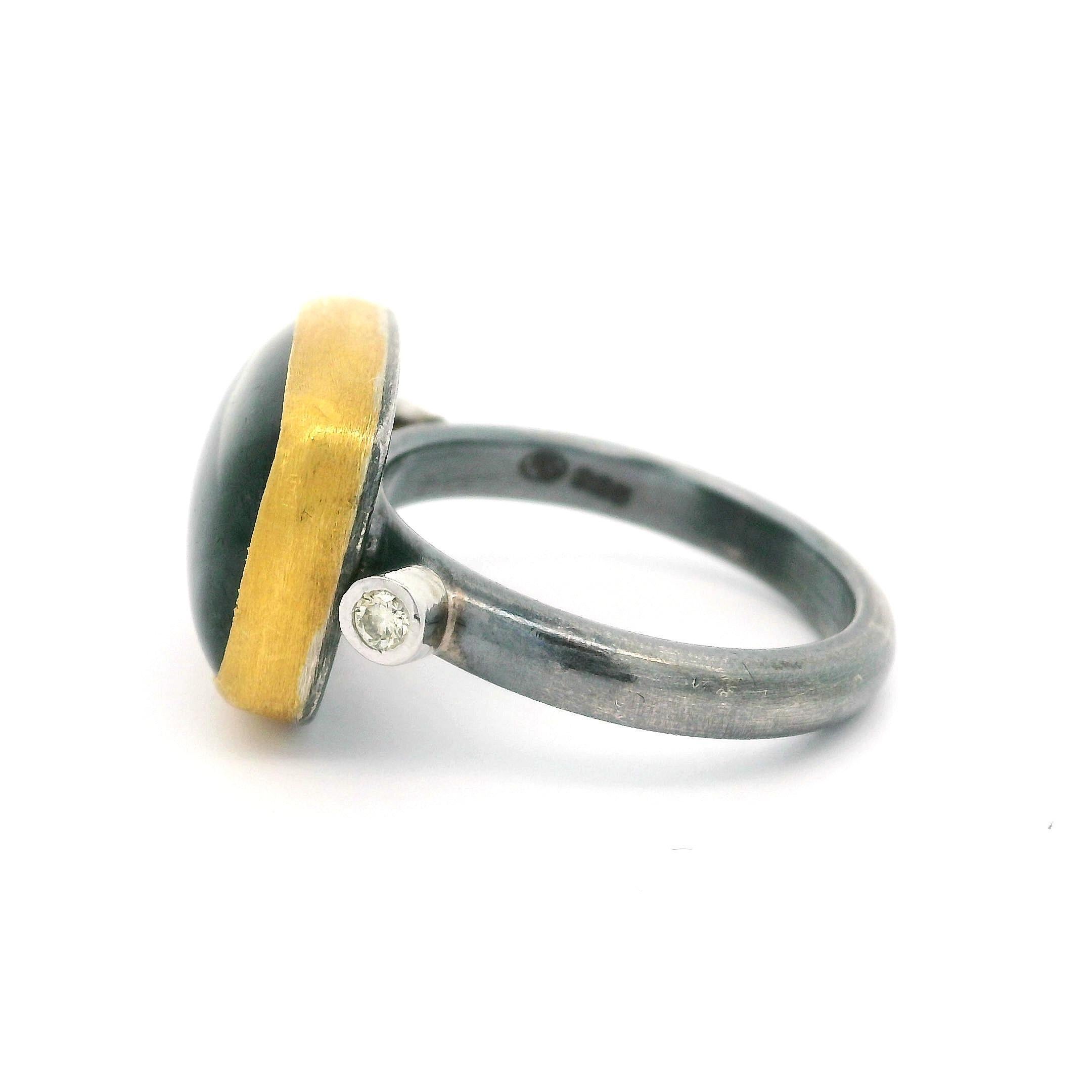 Lika Behar Blackened Silver Yellow Gold Labradorite Diamond Kami Ring 3
