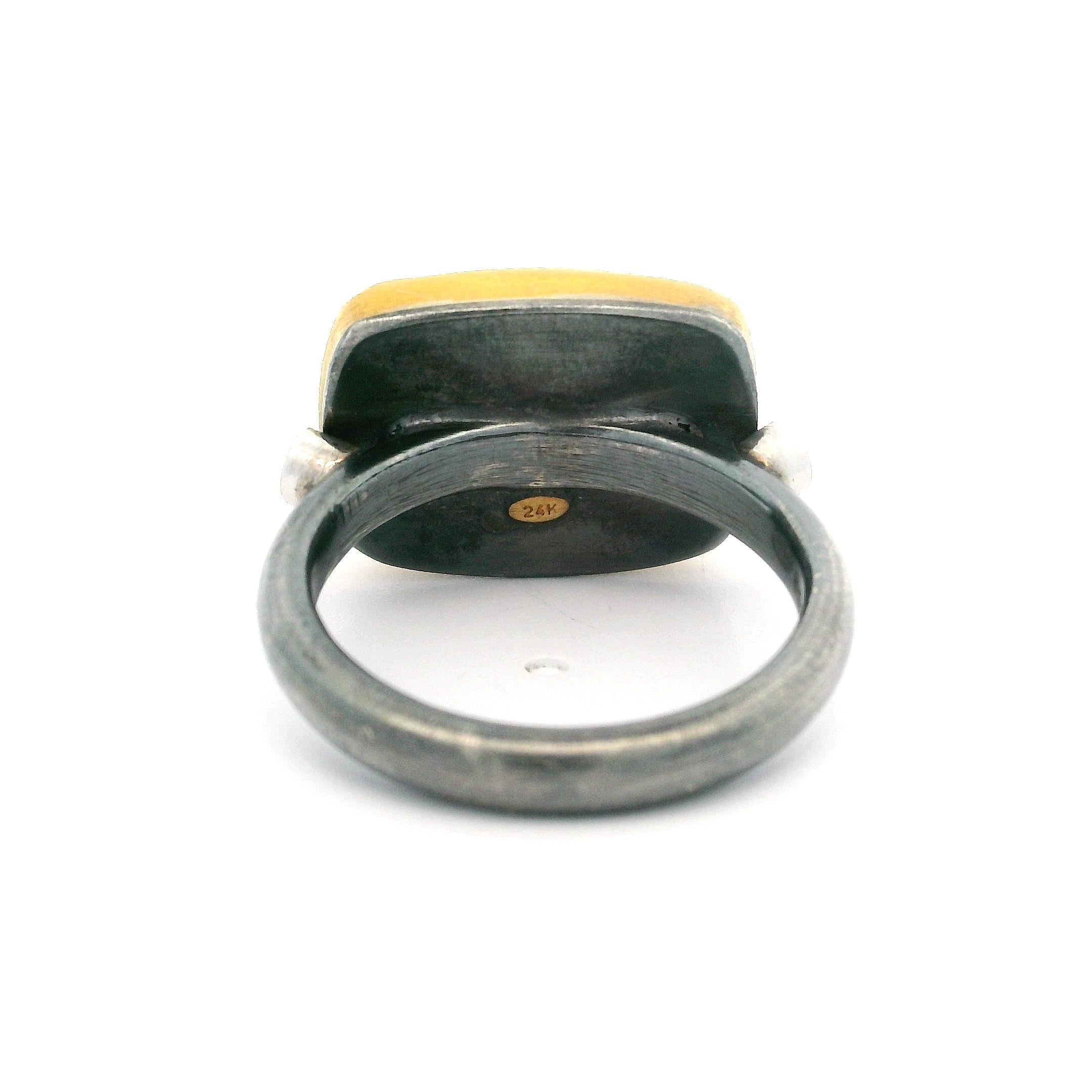 Lika Behar Blackened Silver Yellow Gold Labradorite Diamond Kami Ring 4