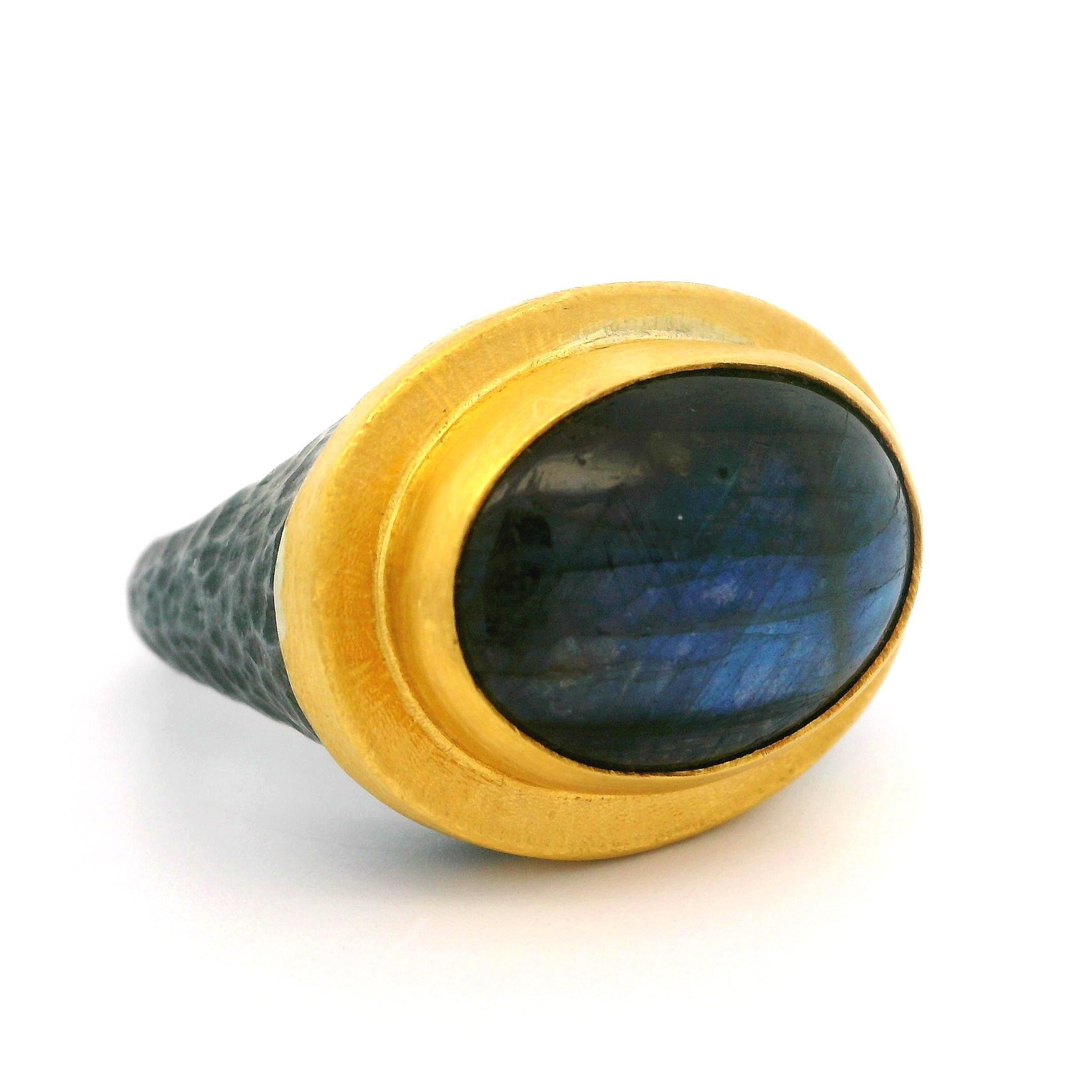 Lika Behar Blackened Silver & Yellow Gold Labradorite Pompei Hammered Ring 5