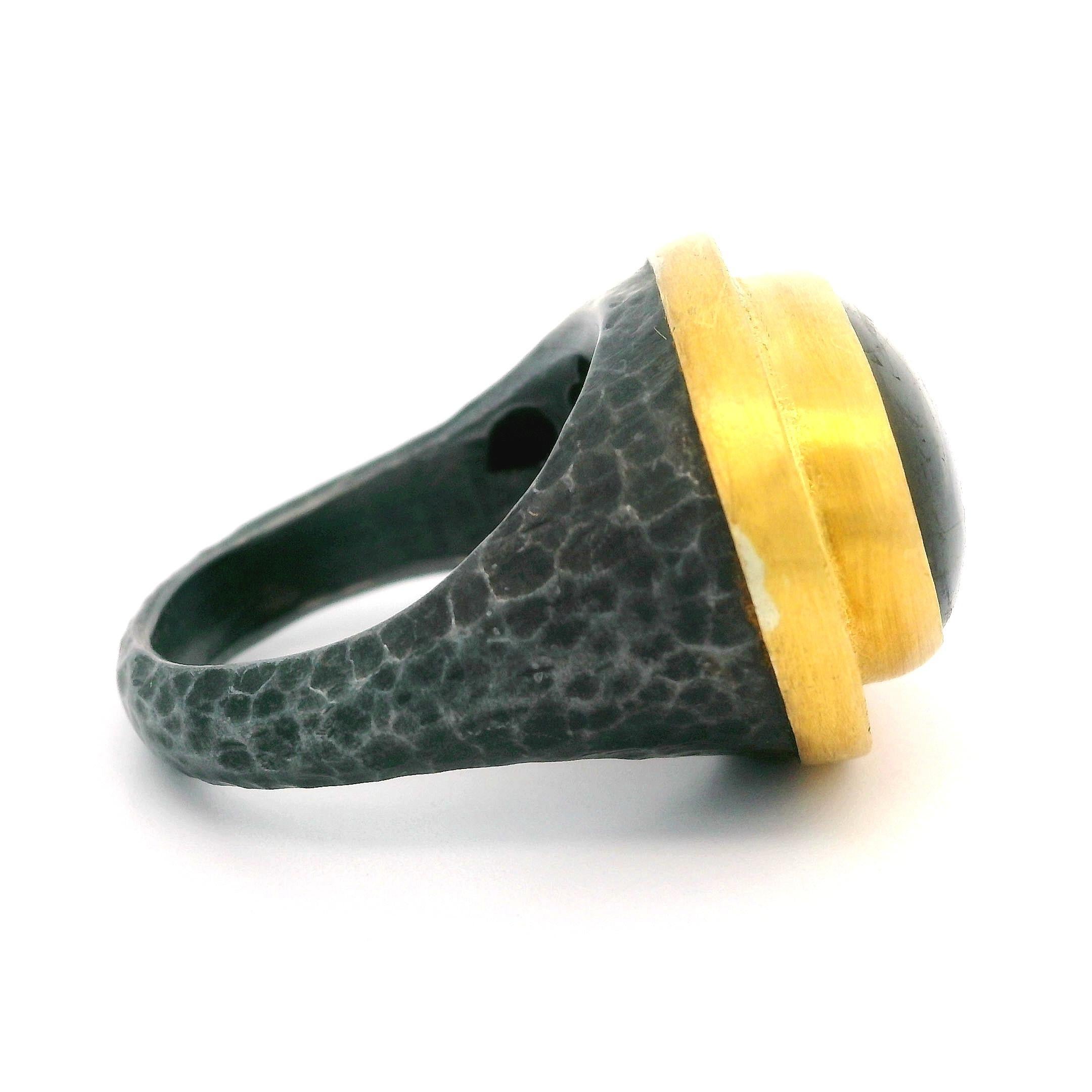 Lika Behar Blackened Silver & Yellow Gold Labradorite Pompei Hammered Ring 1