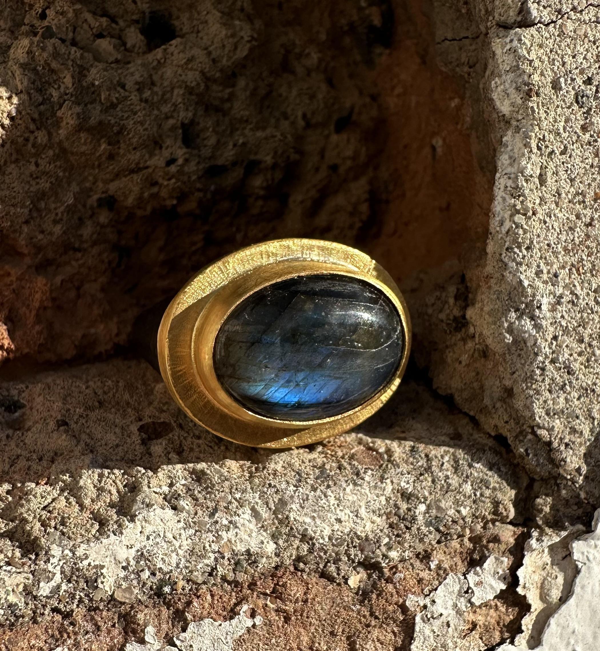 Lika Behar Blackened Silver & Yellow Gold Labradorite Pompei Hammered Ring 3