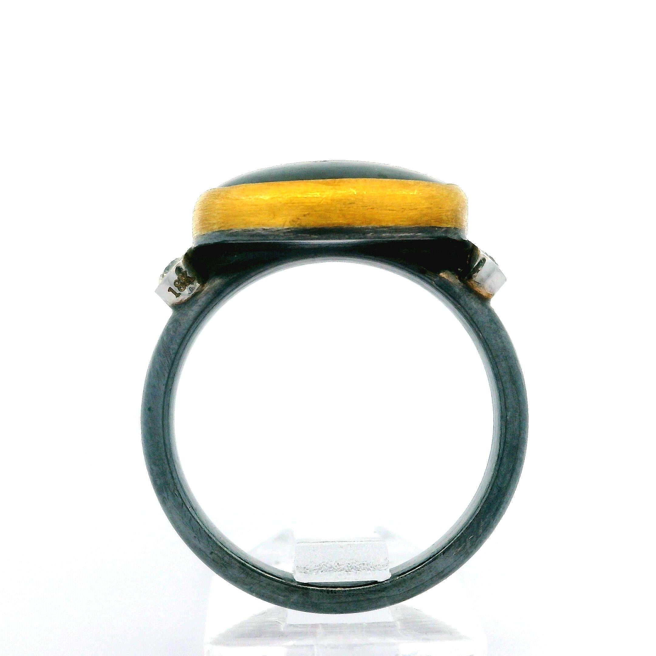 Lika Behar Blackened Sterling Silver Yellow Gold Labradorite & Diamond Kami Ring In Excellent Condition In Montclair, NJ