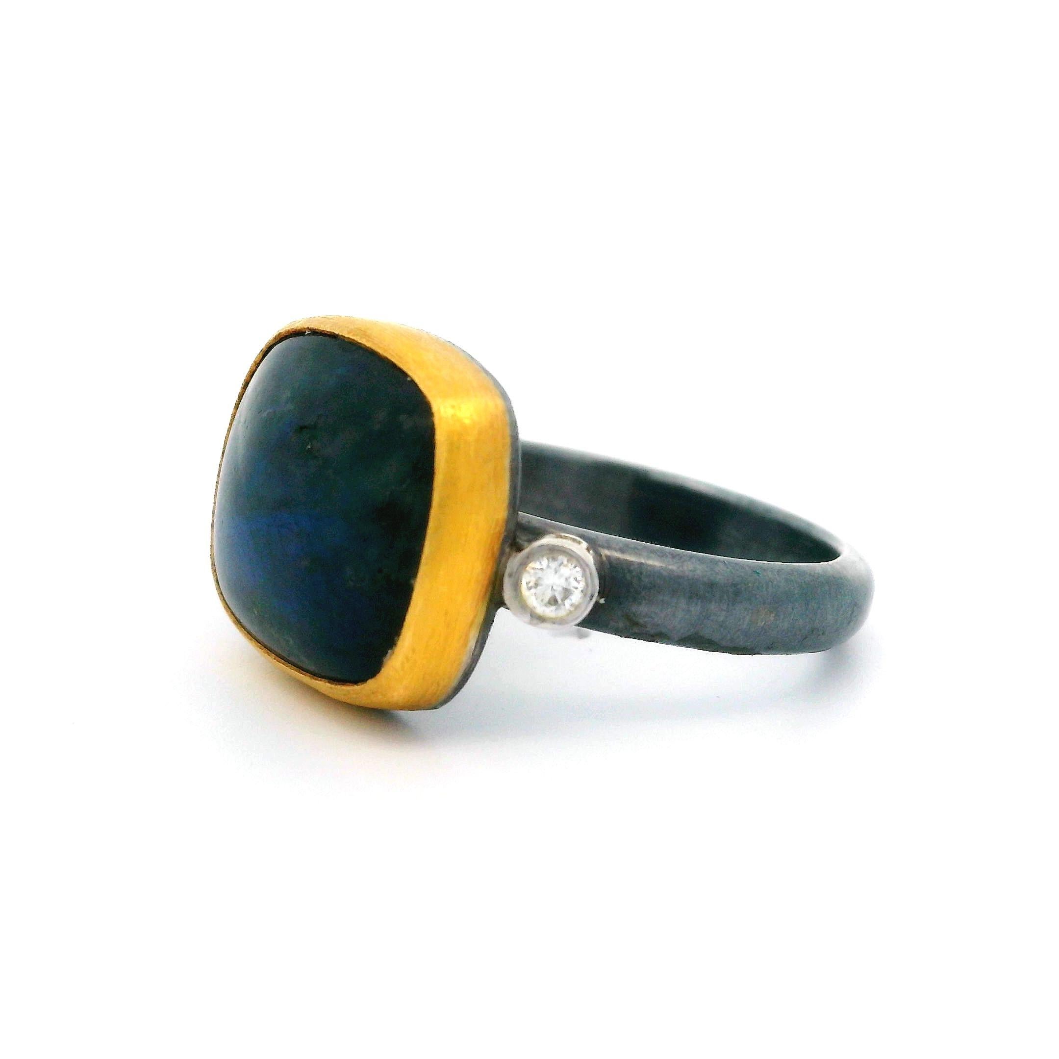 Women's Lika Behar Blackened Sterling Silver Yellow Gold Labradorite & Diamond Kami Ring