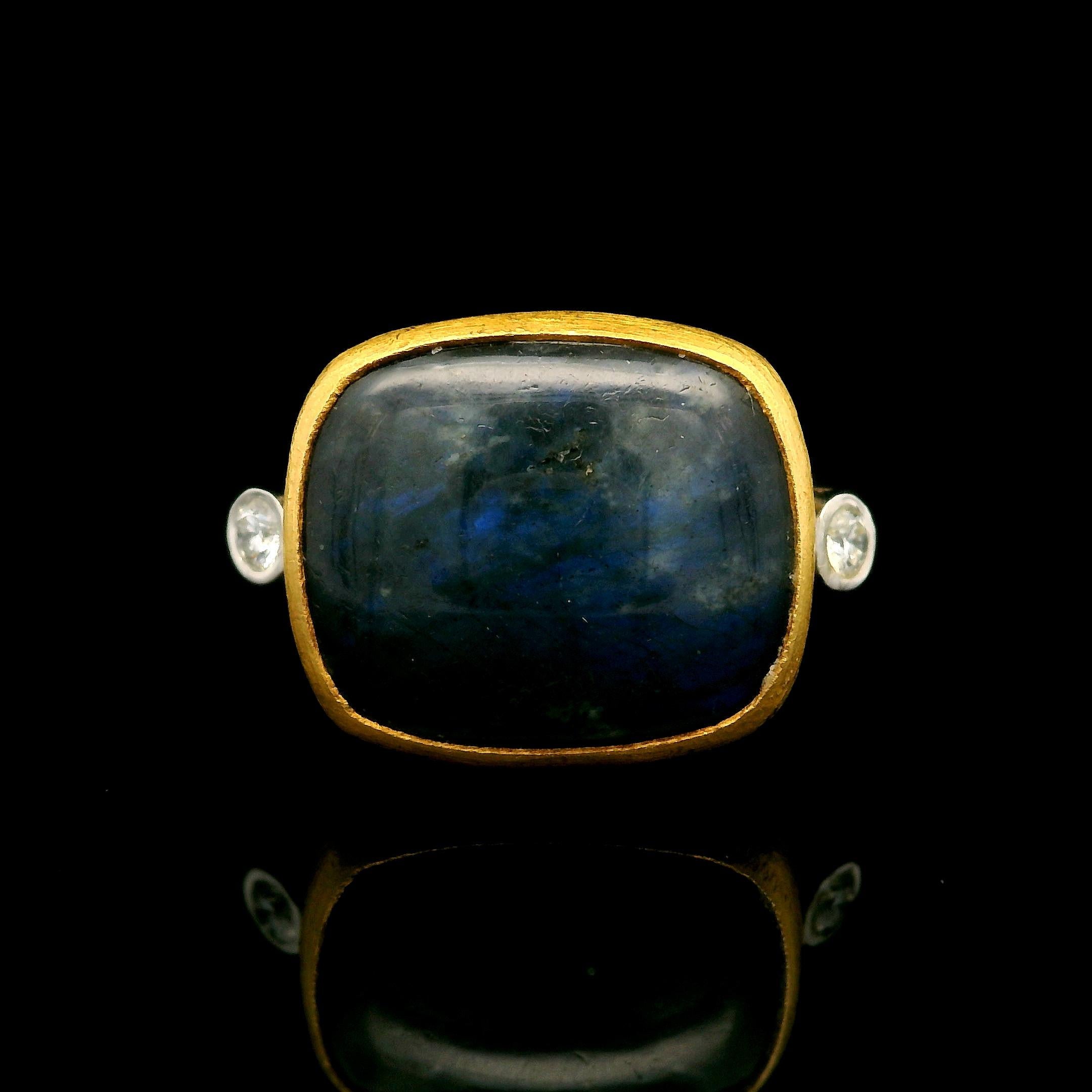 Lika Behar Blackened Sterling Silver Yellow Gold Labradorite & Diamond Kami Ring 2