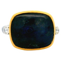 Anello Lika Behar in argento sterling annerito e oro giallo con labradorite e diamanti