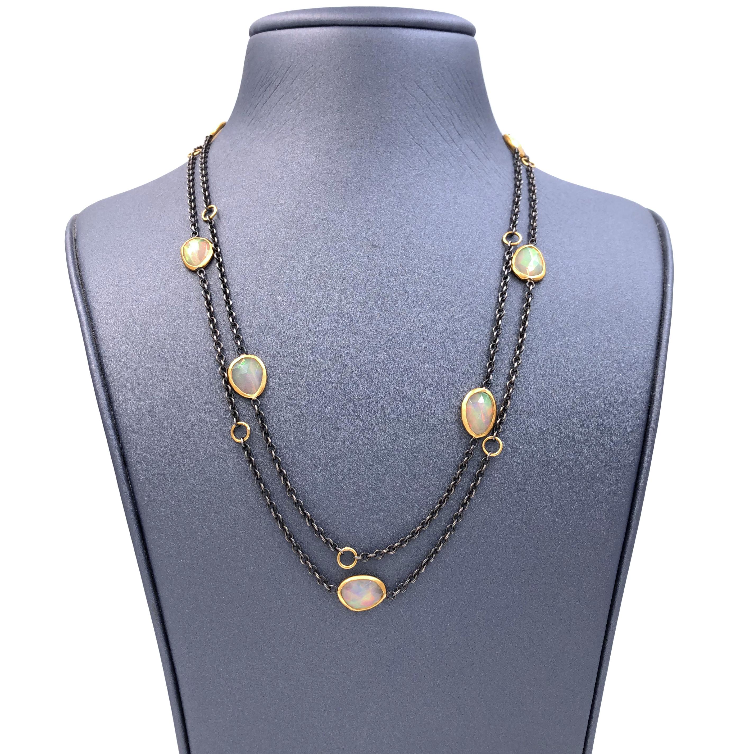 Women's Lika Behar Fiery Faceted Ethiopian Opal 24k Gold Oxidized Silver Long Necklace