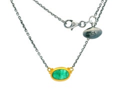 Lika Behar Katya Sterling Silver Oval Emerald Solitaire Adjustable Necklace