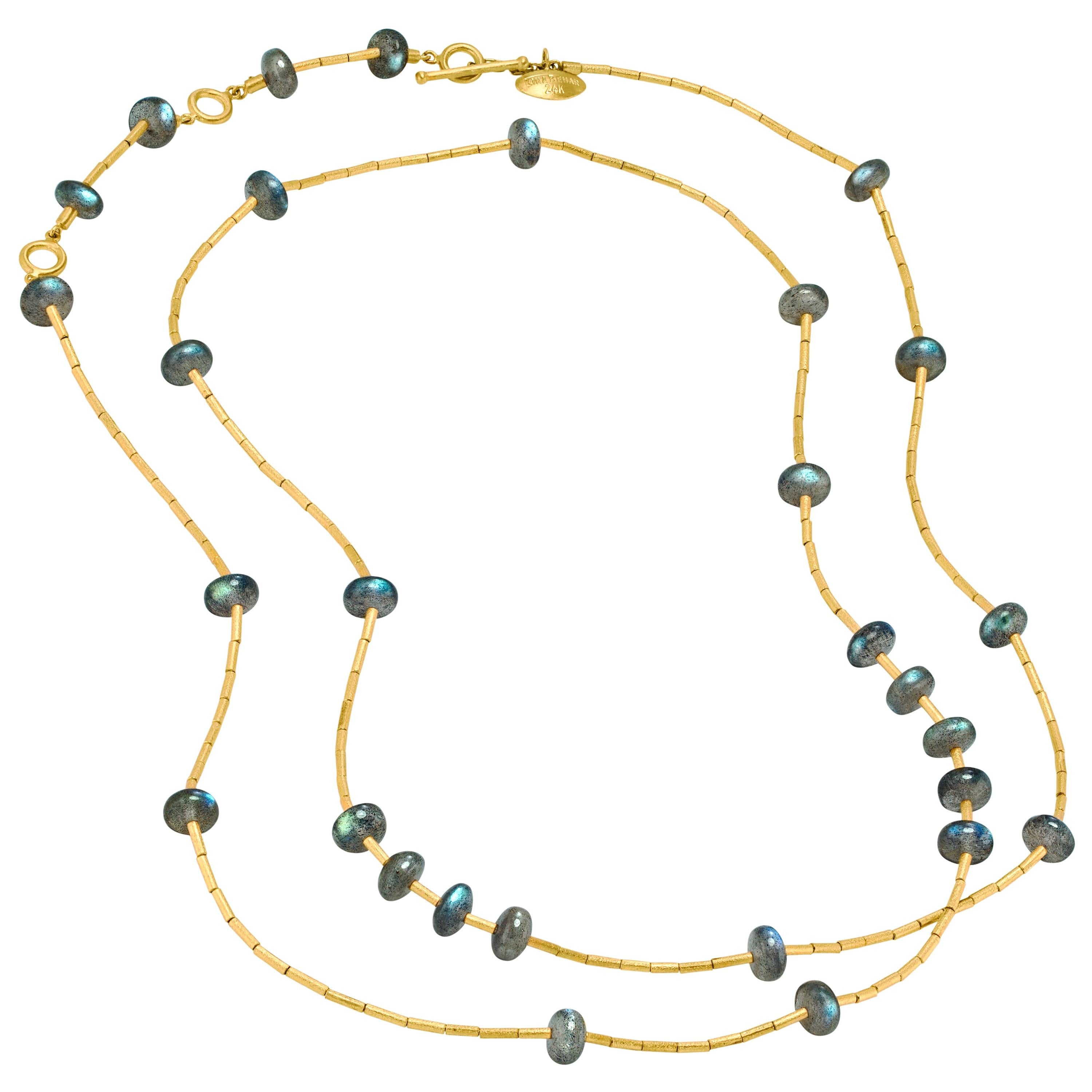Lika Behar Labradorite Pure 24 Karat Gold Multilength Long Necklace