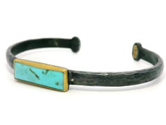 Lika Behar My World Stockholm Geschwärztes Silber 24k Gold Türkis Manschettenknopf-Armband