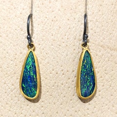 Lika Behar Opal Doublet 24 Karat Gold Oxidized Silver Dangle Drop Earrings