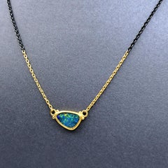 Lika Behar Opal Doublet 24 Karat Gold Oxidized Silver Drop Necklace