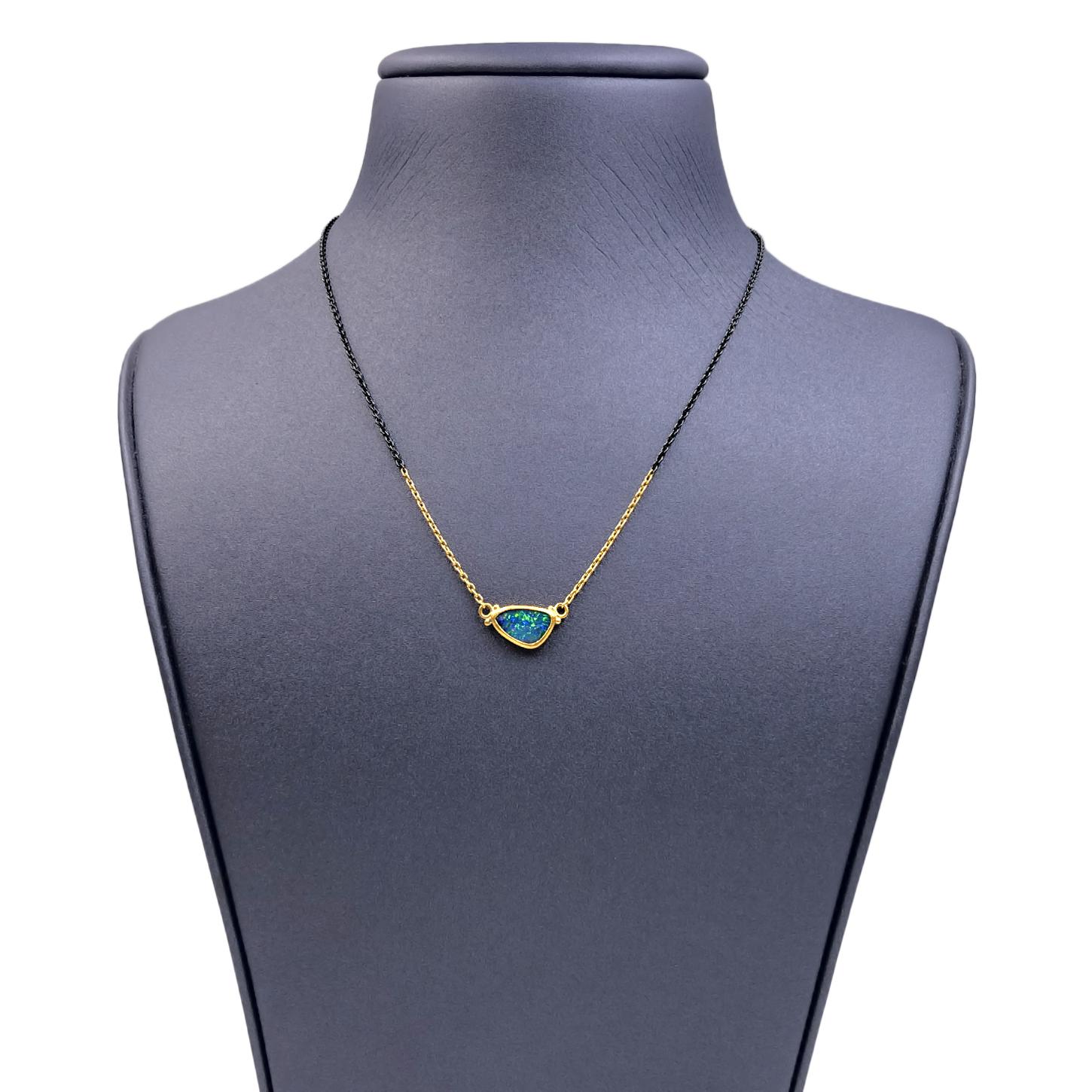 Artist Lika Behar Opal Doublet 24 Karat Gold Oxidized Silver Drop Necklace