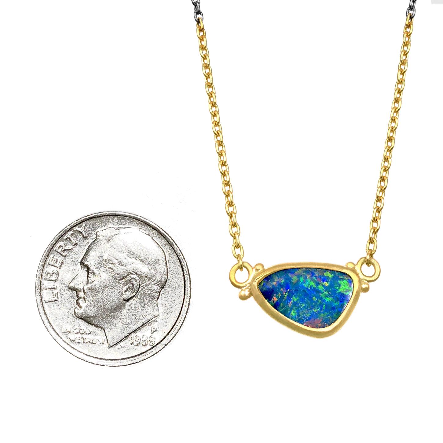 Lika Behar Opal Doublet 24 Karat Gold Oxidized Silver Drop Necklace In New Condition In Dallas, TX