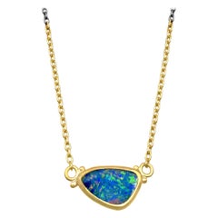 Lika Behar Opal Doublet 24 Karat Gold Oxidized Silver Drop Necklace