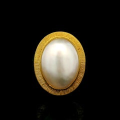 Lika Behar Oxidized Silver 24k Yellow Gold Oval Mabe Pearl Pompei Cocktail Ring