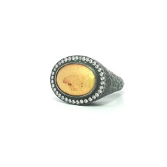 Lika Behar Silver & 24k Gold Diamond Halo Hammered Pompei Ring
