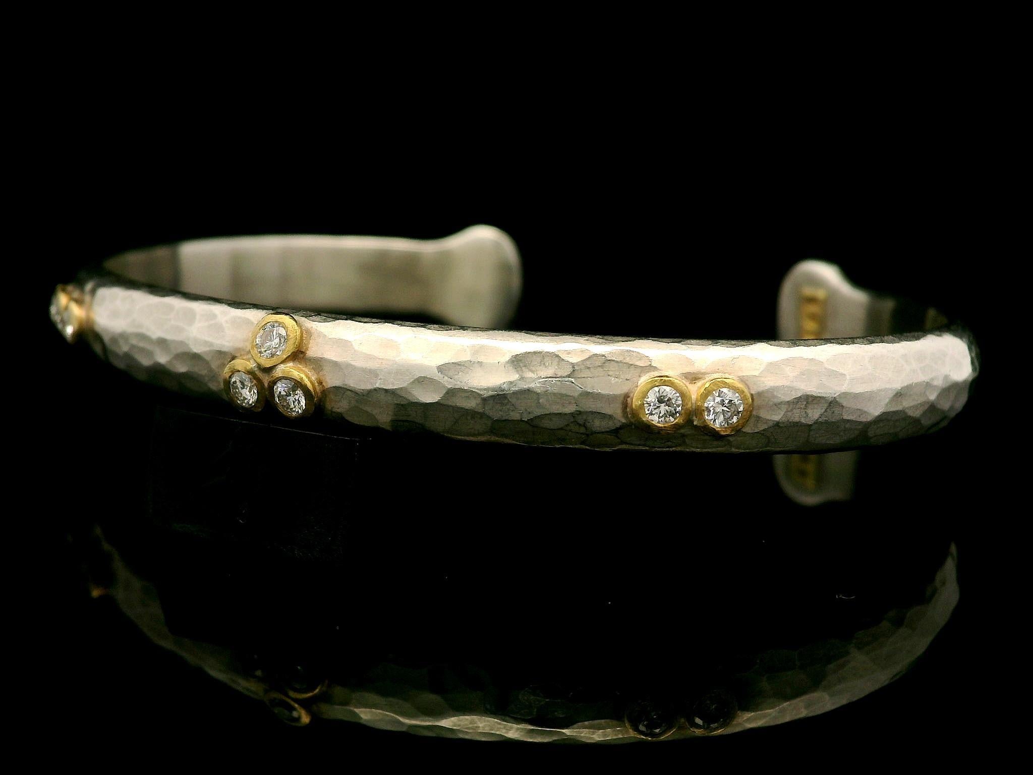 Brilliant Cut Lika Behar Silver & Yellow Gold 0.28ctw Diamond Stockholm Open Cuff Bracelet