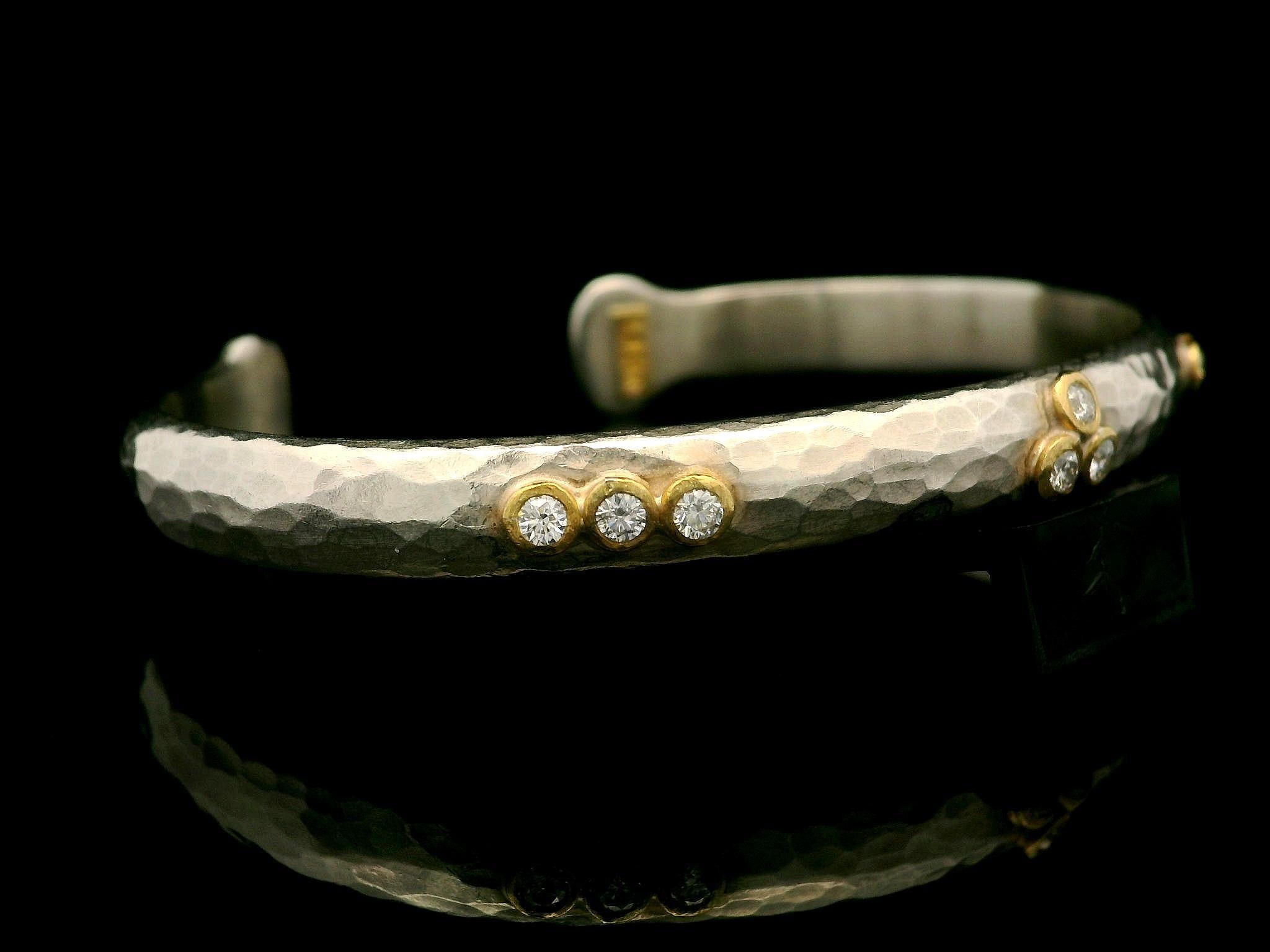 Lika Behar Silver & Yellow Gold 0.28ctw Diamond Stockholm Open Cuff Bracelet 1