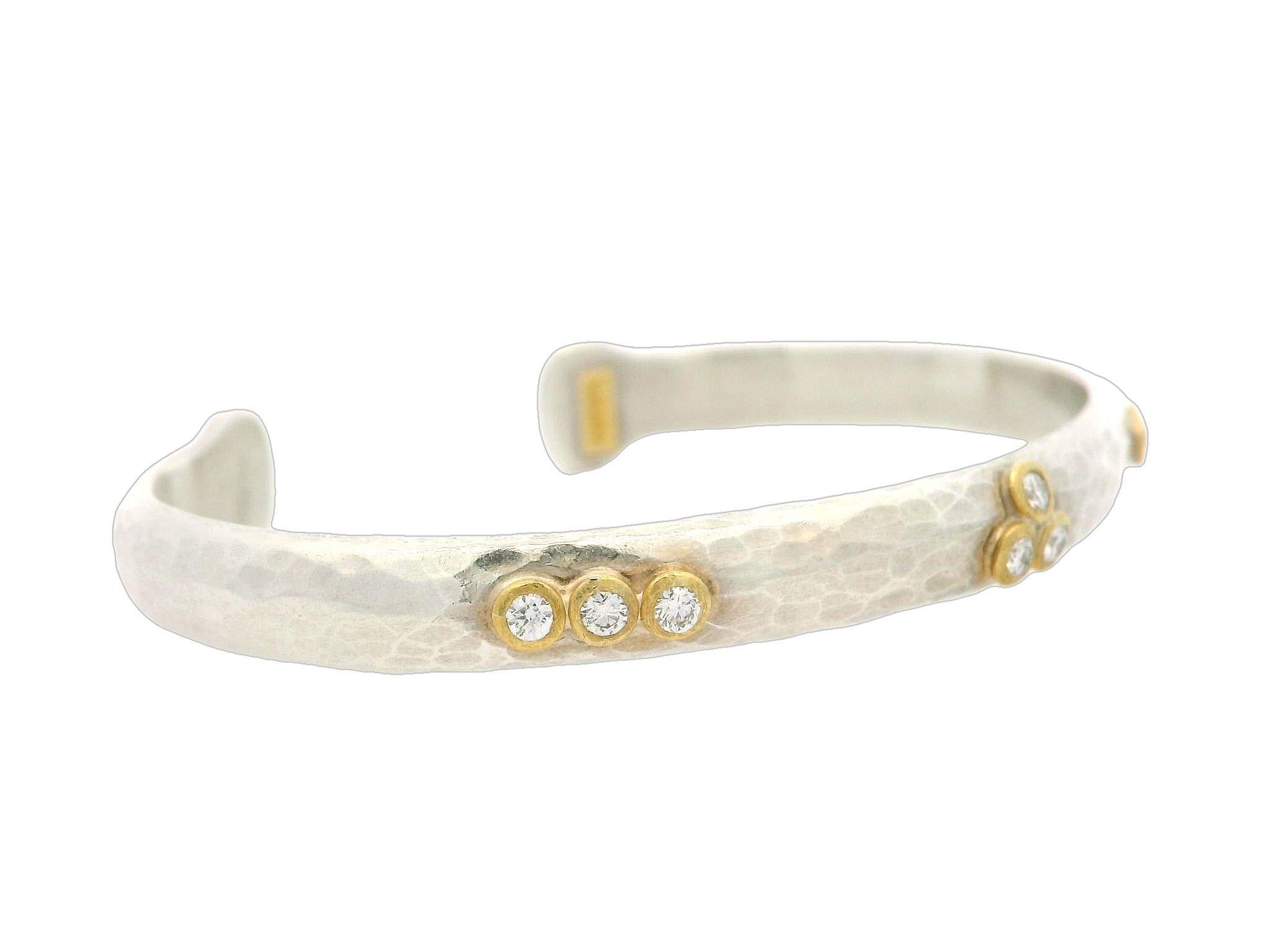 Lika Behar Silver & Yellow Gold 0.28ctw Diamond Stockholm Open Cuff Bracelet 3