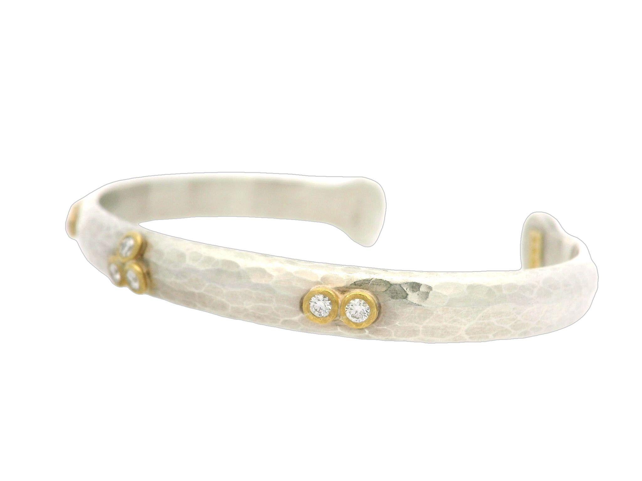 Lika Behar Silver & Yellow Gold 0.28ctw Diamond Stockholm Open Cuff Bracelet 4
