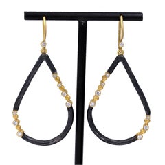 Lika Behar White Diamond 24 Karat Gold Oxidized Silver Open Teardrop Earrings