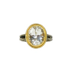 Lika Behar White Topaz & Oxidized Sterling 24k Gold Ring sz 6.25