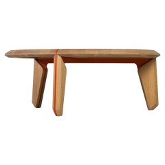 Lika Solid Wood Oak Color Metal Detailed Rectangular Coffee Table
