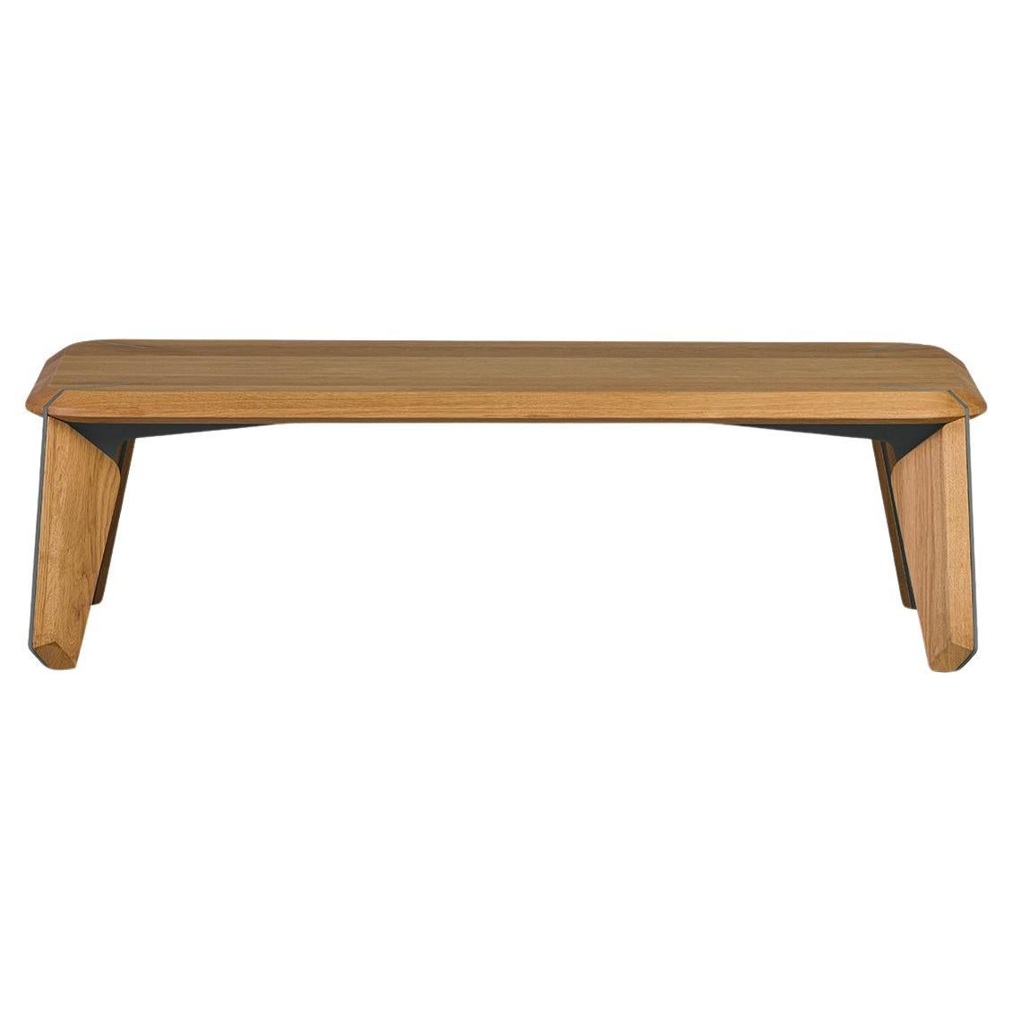Lika Solid Wood Oak Color Metal Detailed Rectangular Coffee Table