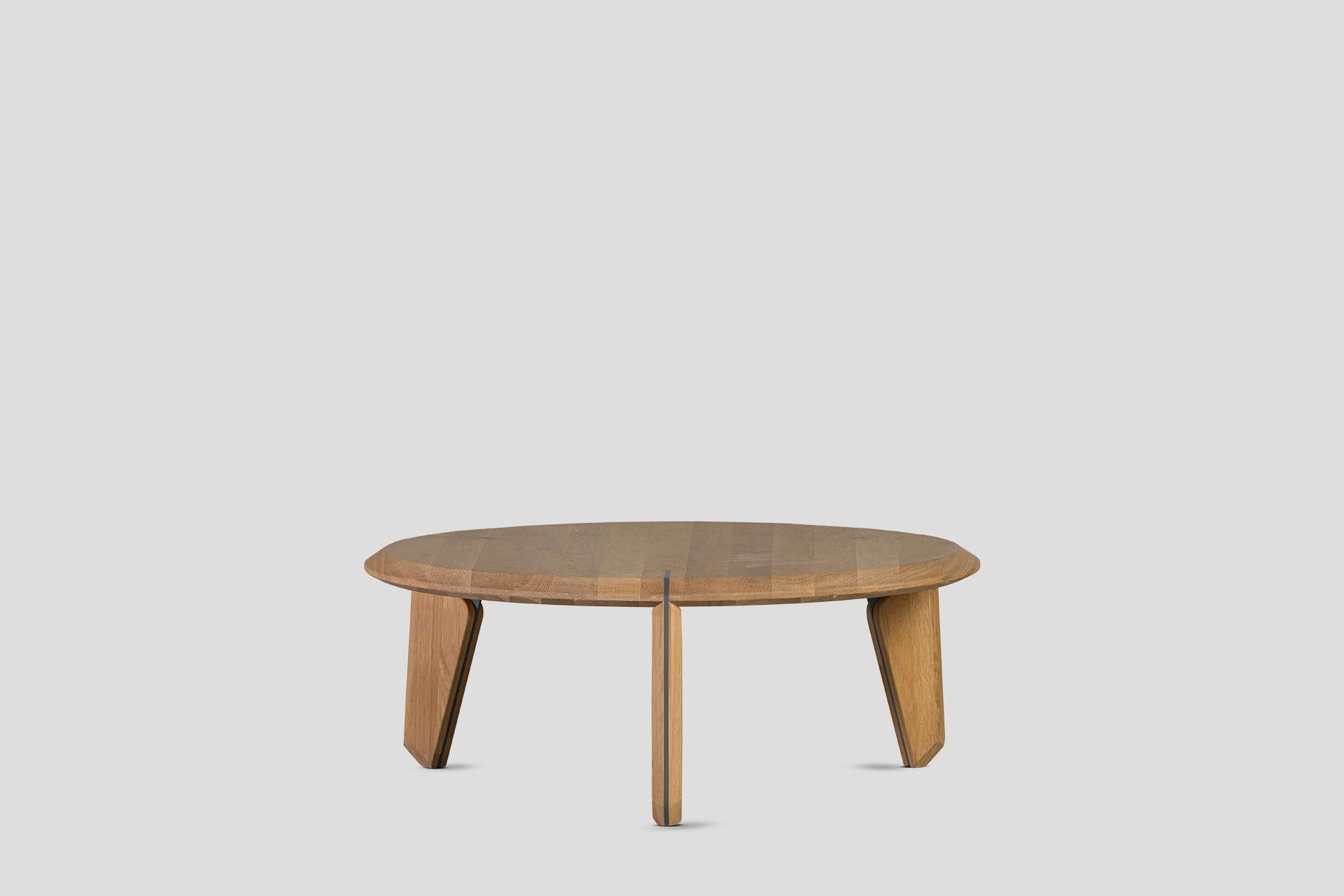 Lika Solid Wood Oak Color Metal Detailed Rectangular Coffee Table