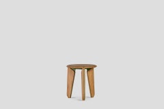 Lika Solid Wood Oak Color Metal Detailed Round Side Table