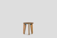 Lika Solid Wood Oak Color Metal Detailed Round Side Table