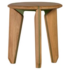 Lika Solid Wood Oak Color Metal Detailed Round Side Table