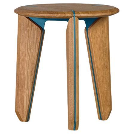 Lika Solid Wood Oak Color Metal Detailed Round Side Table in vendita