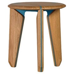 Lika Solid Wood Oak Color Metal Detailed Round Side Table