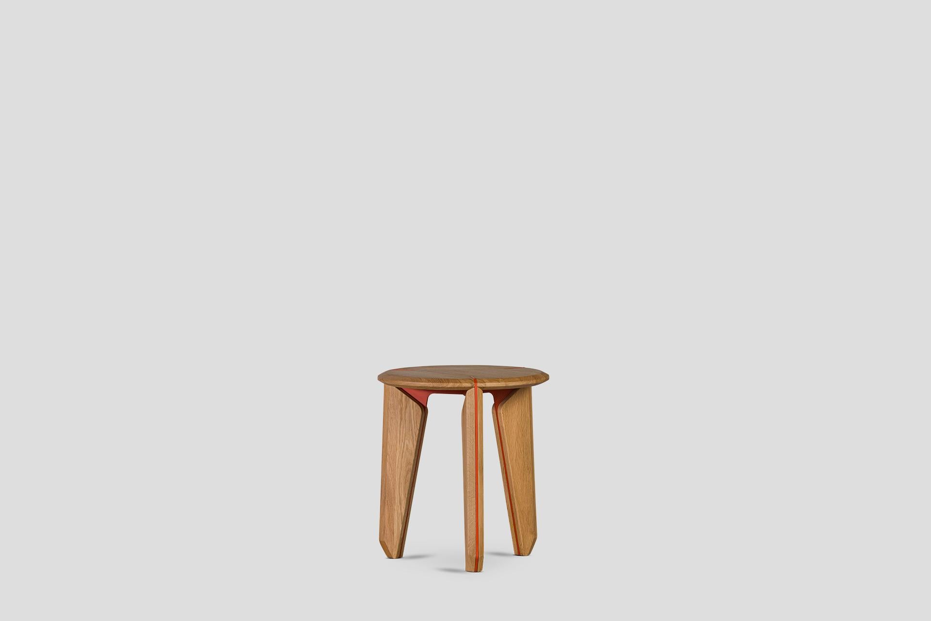 Lika Solid Wood Oak Color Metal Detailed Round Side Table
